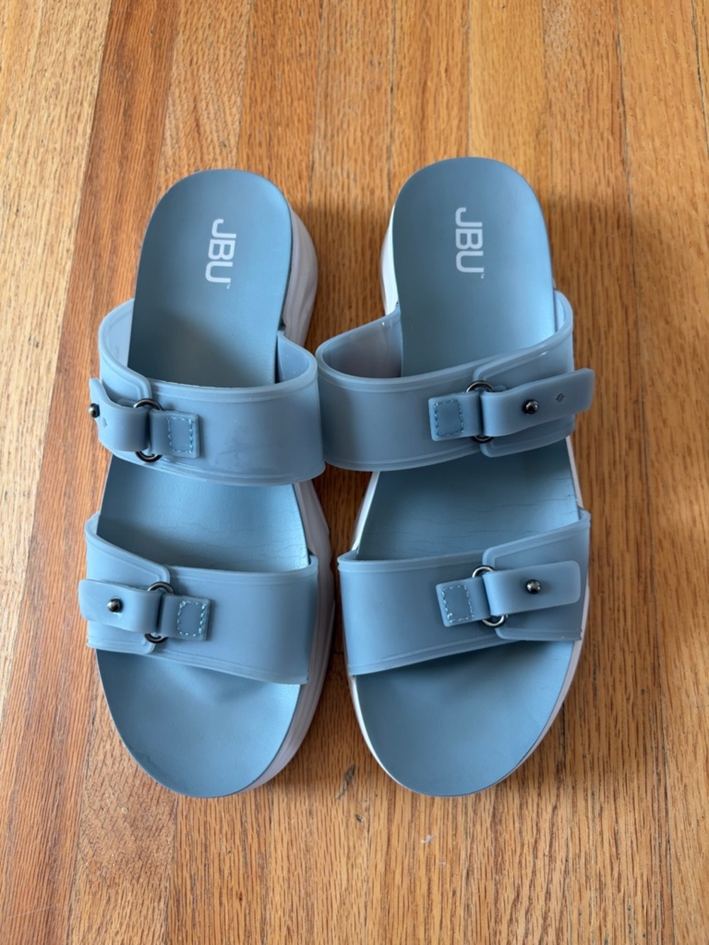 JBU Dusty Blue Double Buckle Slide Sandals - Picture 2 of 6